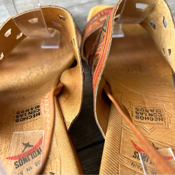 Pikolinos  Brown Tan Leather Embroidered Square Toe Slingback Sandals - Picture 9 of 14